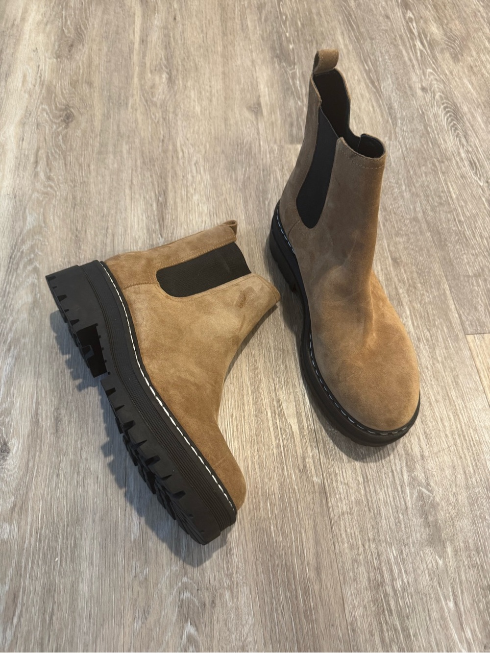 Marc Fisher Padmia Chelsea suede boots w/ thick lug sole & elastic side panels